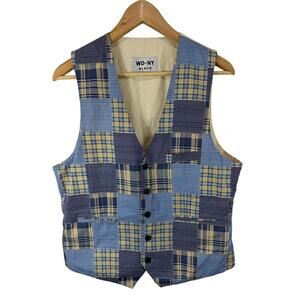 Vintage WD NY Black Patchwork Plaid Vest Size Medium Preppy Retro Hipster